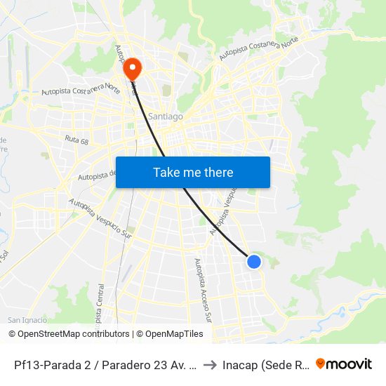 Pf13-Parada 2 / Paradero 23 Av. La Florida to Inacap (Sede Renca) map