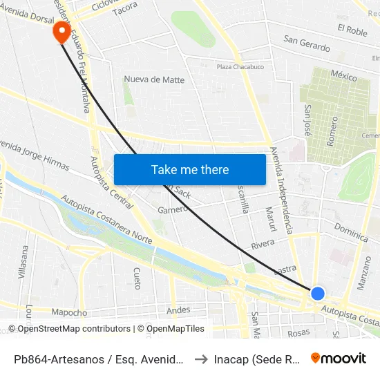 Pb864-Artesanos / Esq. Avenida La Paz to Inacap (Sede Renca) map