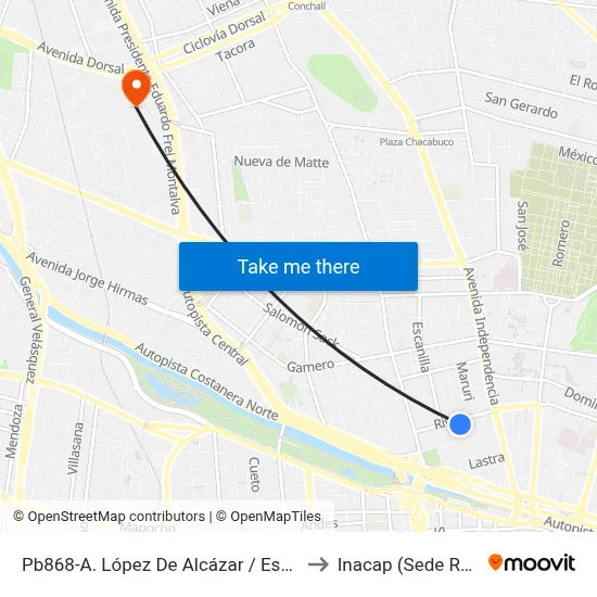 Pb868-A. López De Alcázar / Esq. Rivera to Inacap (Sede Renca) map