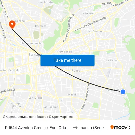 Pd544-Avenida Grecia / Esq. Qda. De Sn. Pedro to Inacap (Sede Renca) map