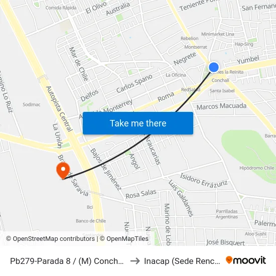 Pb279-Parada 8 / (M) Conchalí to Inacap (Sede Renca) map