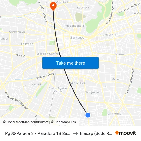 Pg90-Parada 3 / Paradero 18 Santa Rosa to Inacap (Sede Renca) map