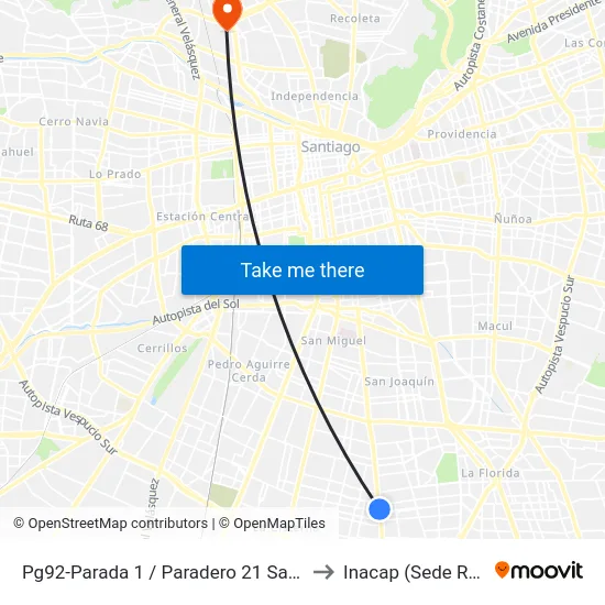 Pg92-Parada 1 / Paradero 21 Santa Rosa to Inacap (Sede Renca) map
