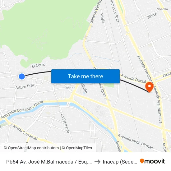 Pb64-Av. José M.Balmaceda / Esq. Gral. Velásquez to Inacap (Sede Renca) map
