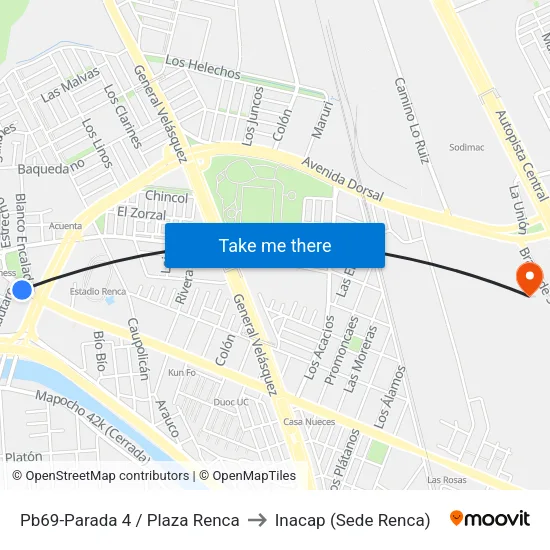 Pb69-Parada 4 / Plaza Renca to Inacap (Sede Renca) map