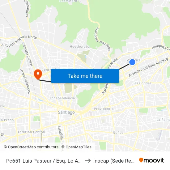 Pc651-Luis Pasteur / Esq. Lo Arcaya to Inacap (Sede Renca) map