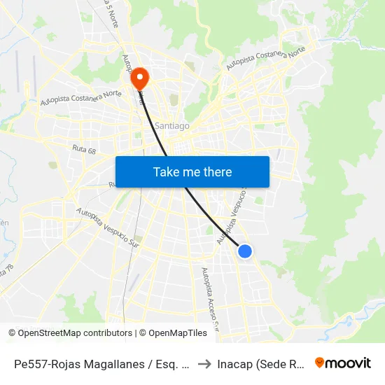 Pe557-Rojas Magallanes / Esq. Panamá to Inacap (Sede Renca) map