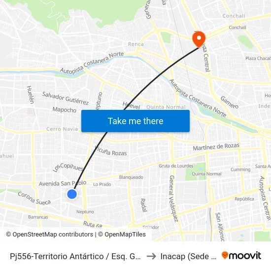 Pj556-Territorio Antártico / Esq. Gral. J. Buendía to Inacap (Sede Renca) map