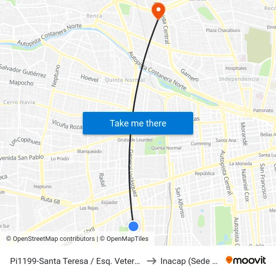 Pi1199-Santa Teresa / Esq. Veteranos Del 79 to Inacap (Sede Renca) map