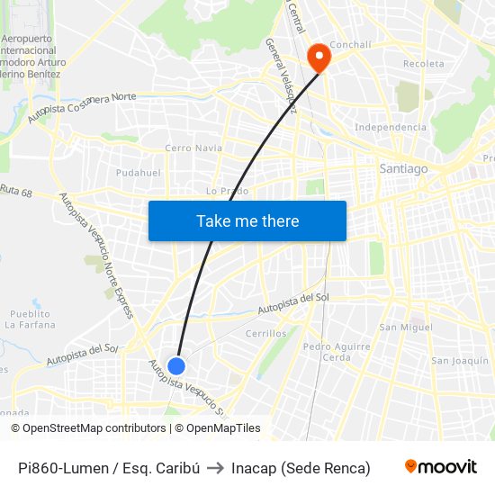 Pi860-Lumen / Esq. Caribú to Inacap (Sede Renca) map