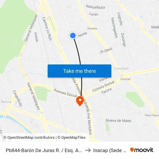 Pb844-Barón De Juras R. / Esq. Av. Zapadores to Inacap (Sede Renca) map