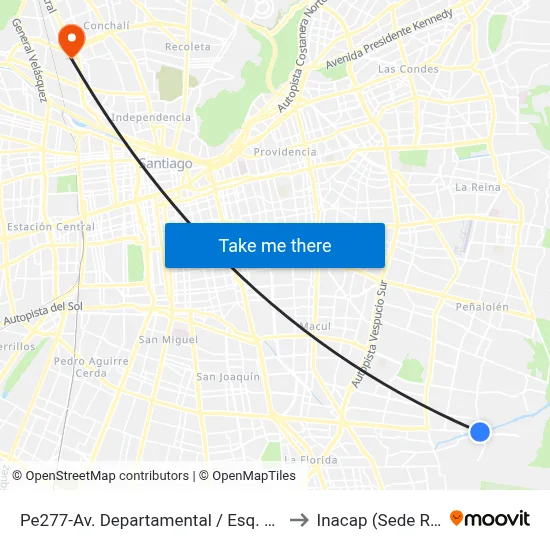 Pe277-Av. Departamental / Esq. Alto Macul to Inacap (Sede Renca) map