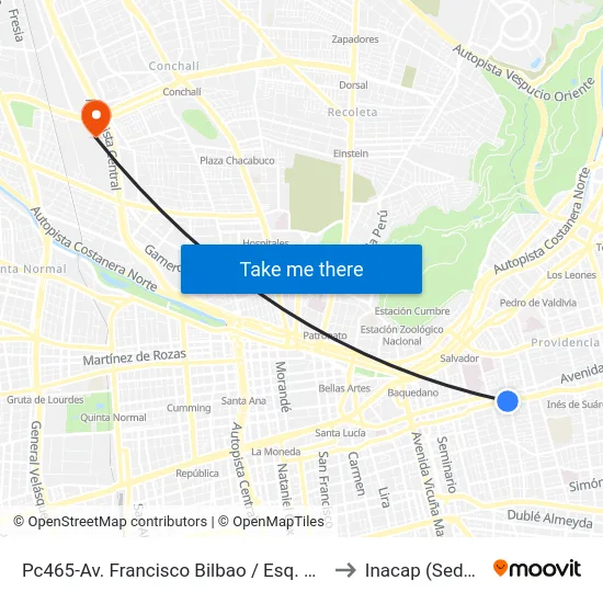 Pc465-Av. Francisco Bilbao / Esq. Av. J. Miguel Claro to Inacap (Sede Renca) map
