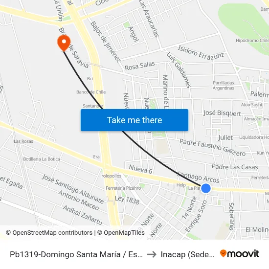 Pb1319-Domingo Santa María / Esq. Enrique Soro to Inacap (Sede Renca) map