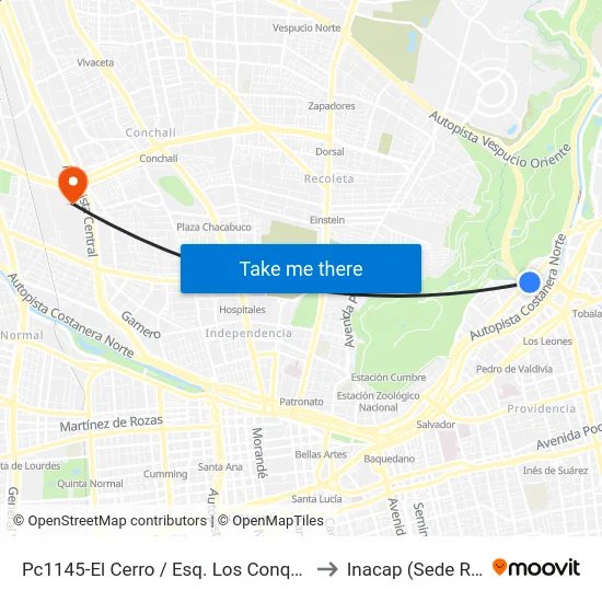 Pc1145-El Cerro / Esq. Los Conquistadores to Inacap (Sede Renca) map