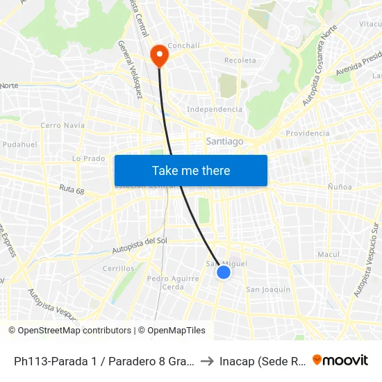 Ph113-Parada 1 / Paradero 8 Gran Avenida to Inacap (Sede Renca) map