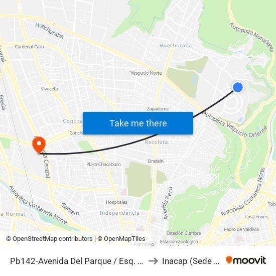 Pb142-Avenida Del Parque / Esq. Los Jardines to Inacap (Sede Renca) map