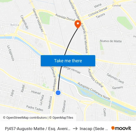 Pj457-Augusto Matte / Esq. Avenida Carrascal to Inacap (Sede Renca) map