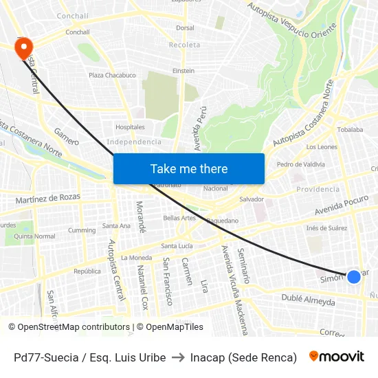 Pd77-Suecia / Esq. Luis Uribe to Inacap (Sede Renca) map