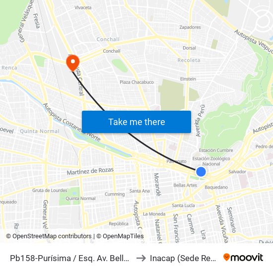 Pb158-Purísima / Esq. Av. Bellavista to Inacap (Sede Renca) map