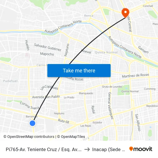 Pi765-Av. Teniente Cruz / Esq. Av. La Travesía to Inacap (Sede Renca) map