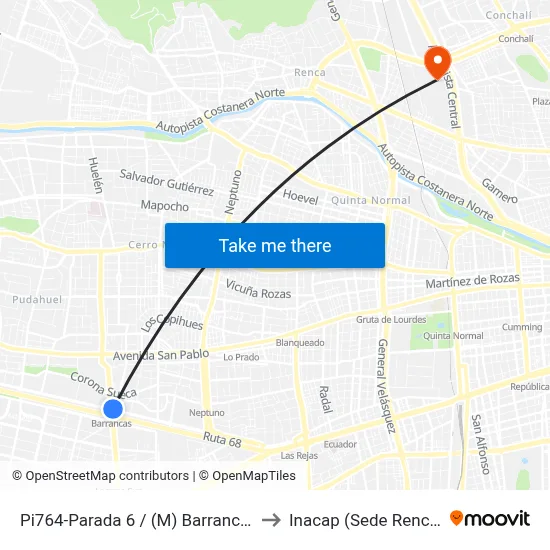 Pi764-Parada 6 / (M) Barrancas to Inacap (Sede Renca) map