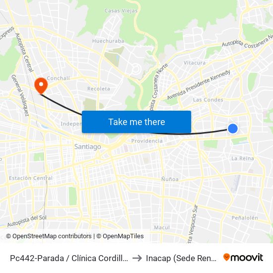 Pc442-Parada / Clínica Cordillera to Inacap (Sede Renca) map
