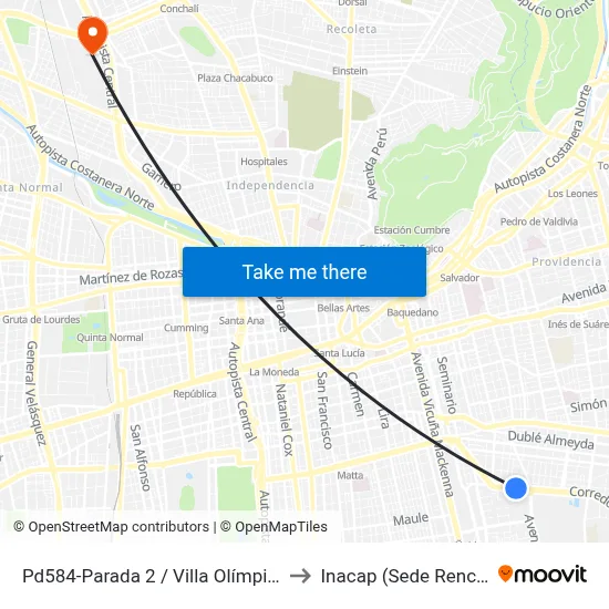 Pd584-Parada 2 / Villa Olímpica to Inacap (Sede Renca) map
