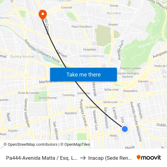 Pa444-Avenida Matta / Esq. Lira to Inacap (Sede Renca) map