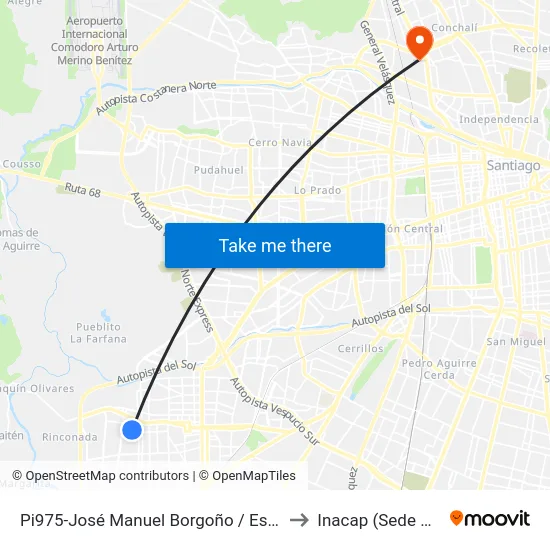 Pi975-José Manuel Borgoño / Esq. Del Pibe to Inacap (Sede Renca) map