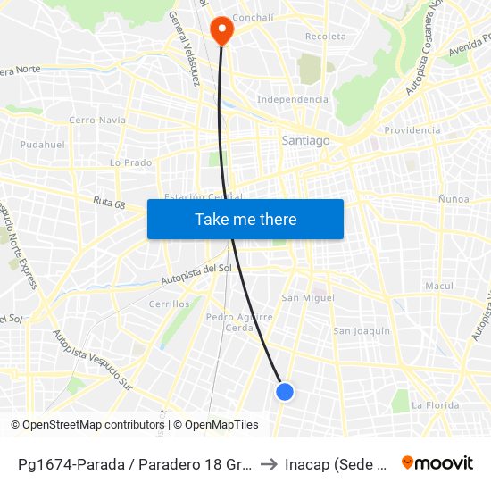 Pg1674-Parada / Paradero 18 Gran Avenida to Inacap (Sede Renca) map