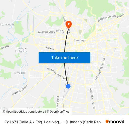 Pg1671-Calle A / Esq. Los Nogales to Inacap (Sede Renca) map
