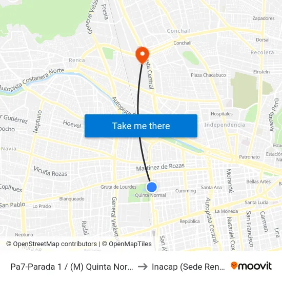 Pa7-Parada 1 / (M) Quinta Normal to Inacap (Sede Renca) map