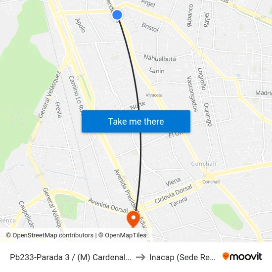 Pb233-Parada 3 / (M) Cardenal Caro to Inacap (Sede Renca) map