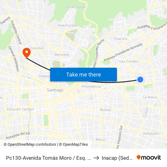 Pc130-Avenida Tomás Moro / Esq. Alejandro Fleming to Inacap (Sede Renca) map