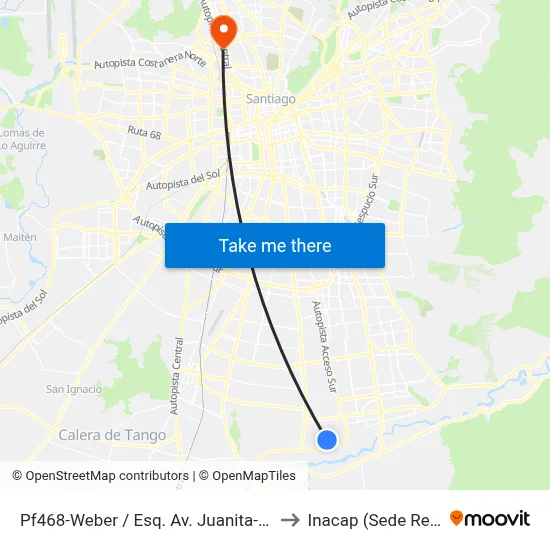 Pf468-Weber / Esq. Av. Juanita-Oriente to Inacap (Sede Renca) map