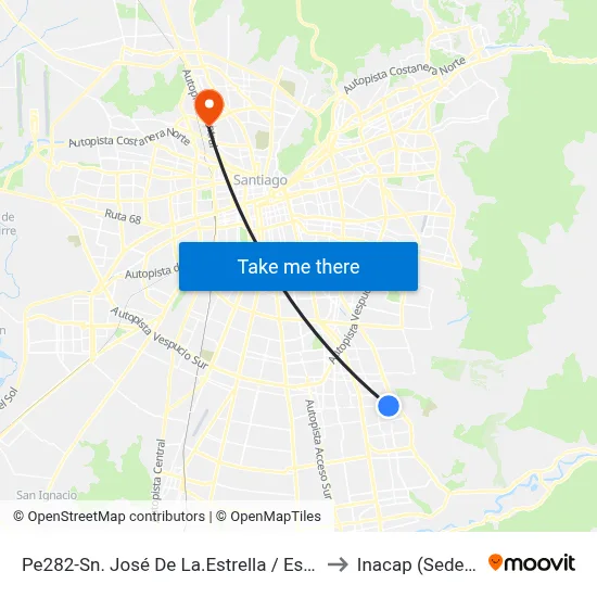 Pe282-Sn. José De La.Estrella / Esq. Ramón Vinay to Inacap (Sede Renca) map