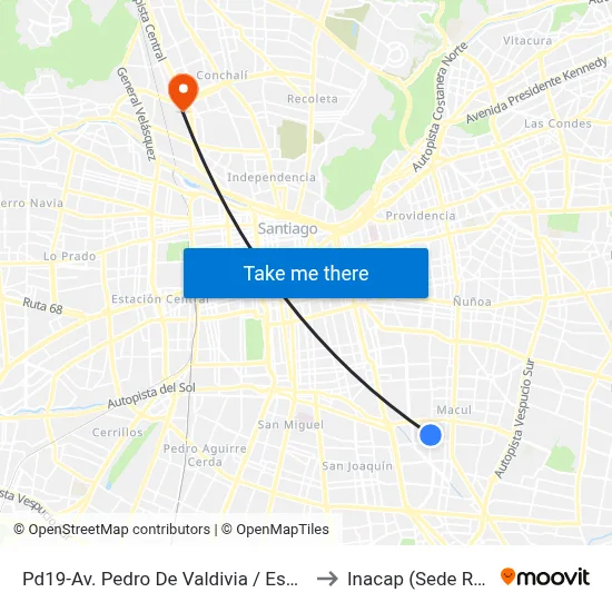 Pd19-Av. Pedro De Valdivia / Esq. Coipué to Inacap (Sede Renca) map