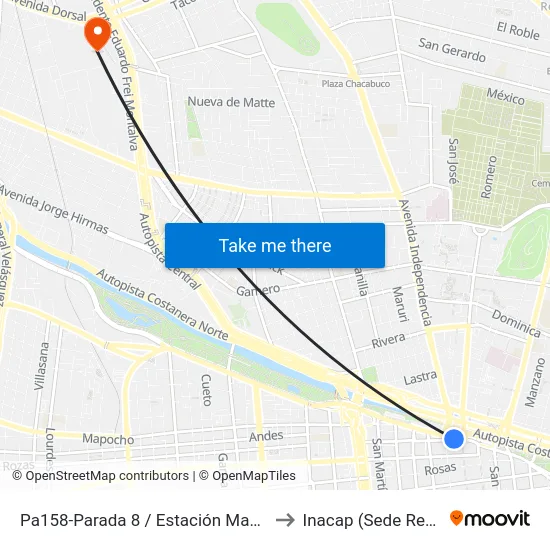 Pa158-Parada 8 / Estación Mapocho to Inacap (Sede Renca) map