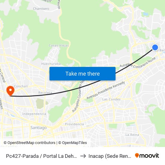 Pc427-Parada / Portal La Dehesa to Inacap (Sede Renca) map