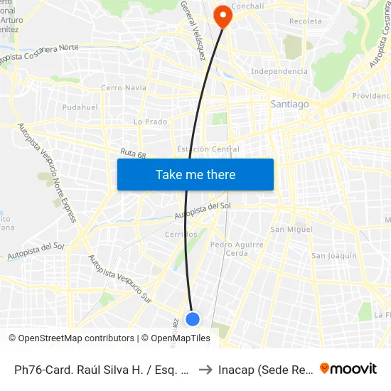 Ph76-Card. Raúl Silva H. / Esq. Pegaso to Inacap (Sede Renca) map
