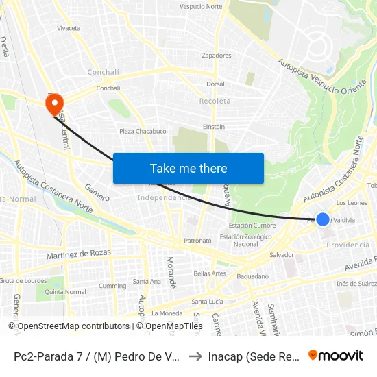Pc2-Parada 7 / (M) Pedro De Valdivia to Inacap (Sede Renca) map