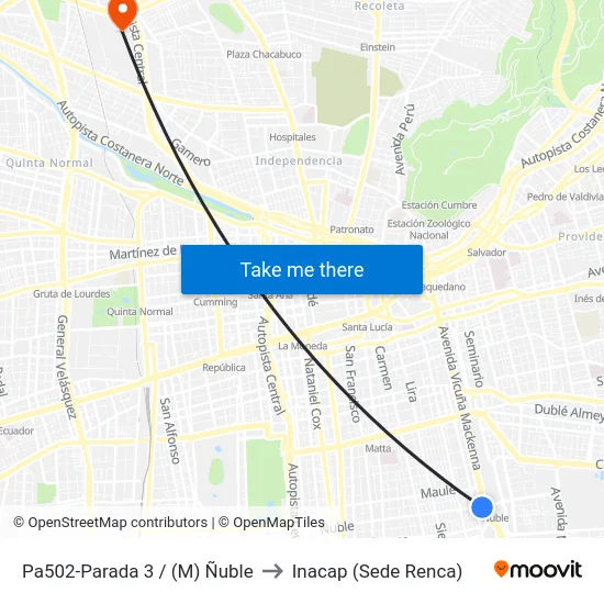 Pa502-Parada 3 / (M) Ñuble to Inacap (Sede Renca) map