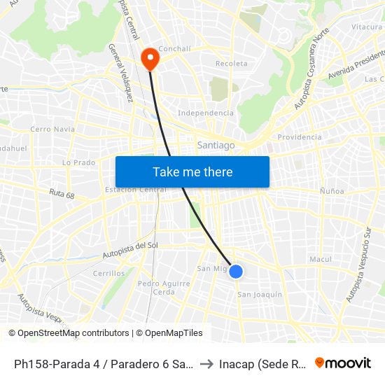 Ph158-Parada 4 / Paradero 6 Santa Rosa to Inacap (Sede Renca) map