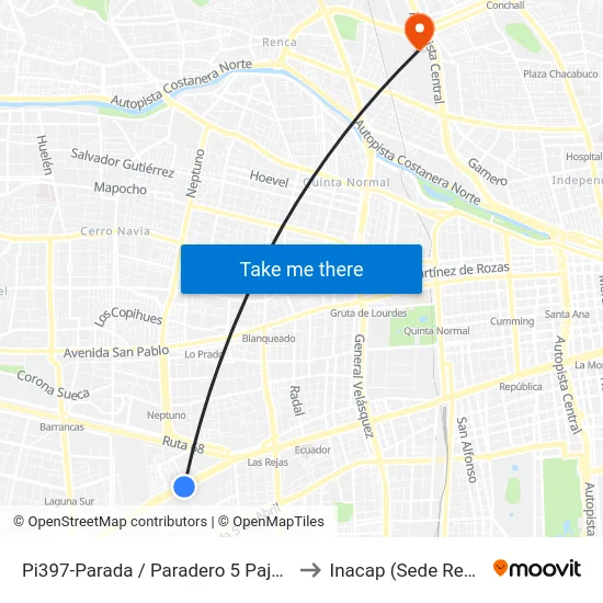 Pi397-Parada / Paradero 5 Pajaritos to Inacap (Sede Renca) map
