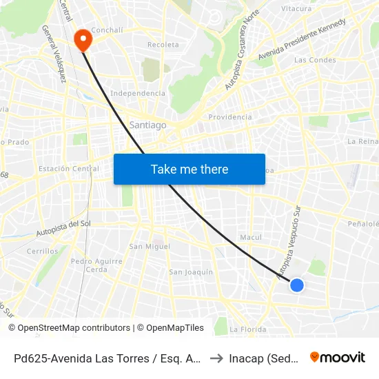 Pd625-Avenida Las Torres / Esq. Avenida Los Mares to Inacap (Sede Renca) map