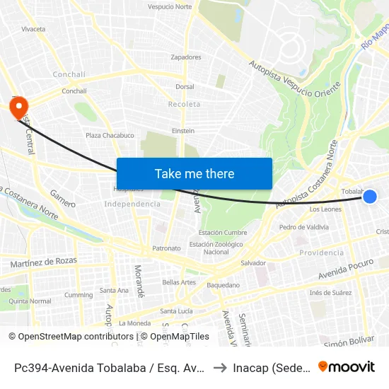Pc394-Avenida Tobalaba / Esq. Avenida El Bosque to Inacap (Sede Renca) map