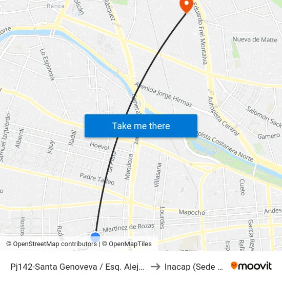 Pj142-Santa Genoveva / Esq. Alejandro Fierro to Inacap (Sede Renca) map