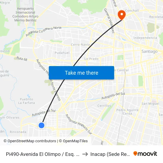 Pi490-Avenida El Olimpo / Esq. Maipú to Inacap (Sede Renca) map
