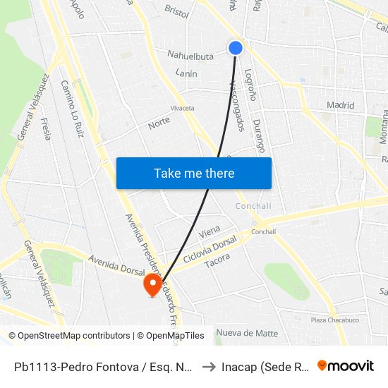 Pb1113-Pedro Fontova / Esq. Nahuelbuta to Inacap (Sede Renca) map